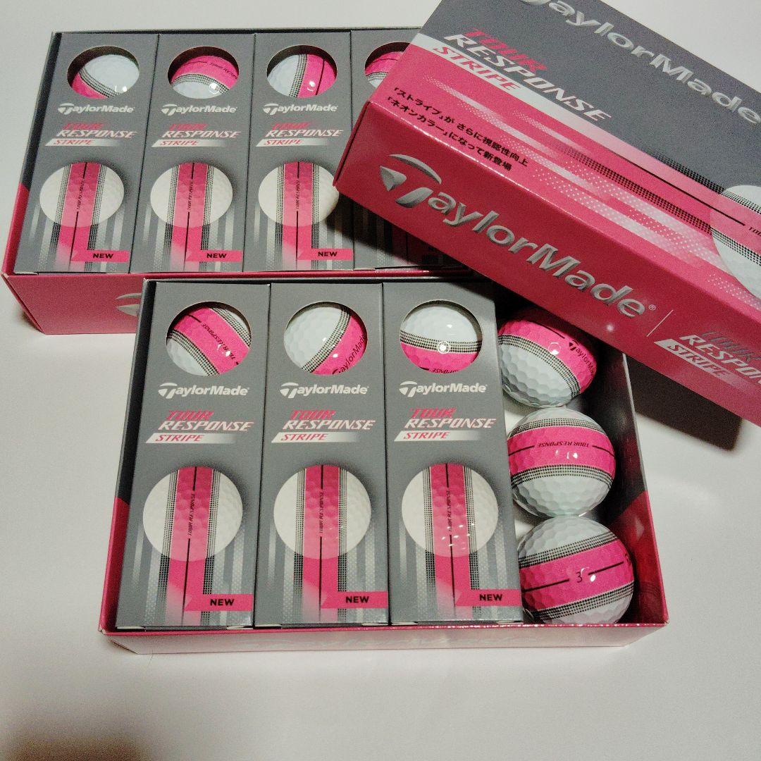 テーラーメイドツアーレスポンスストライプゴルフボール2ダースピンクライン