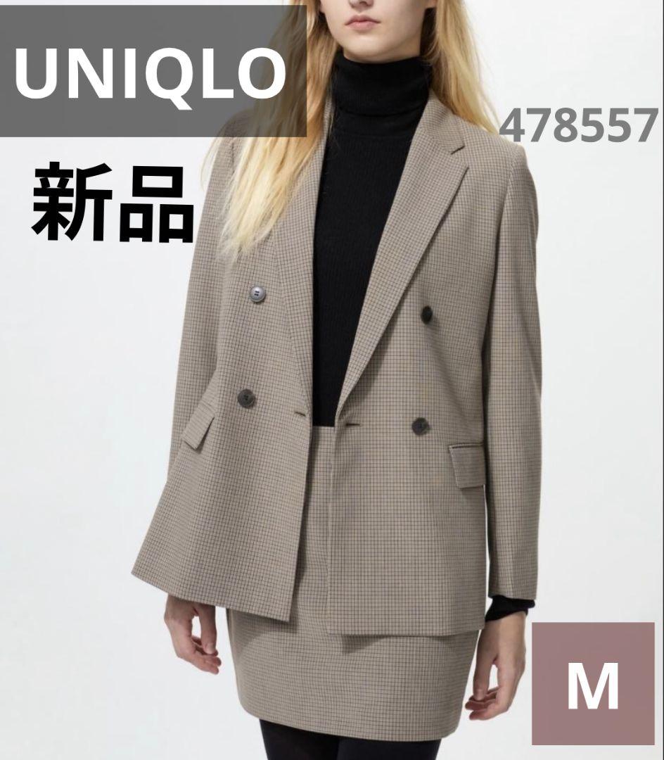 【新品】オンライン完売品　 ユニクロ　ダブルジャケット M BROWN チェック