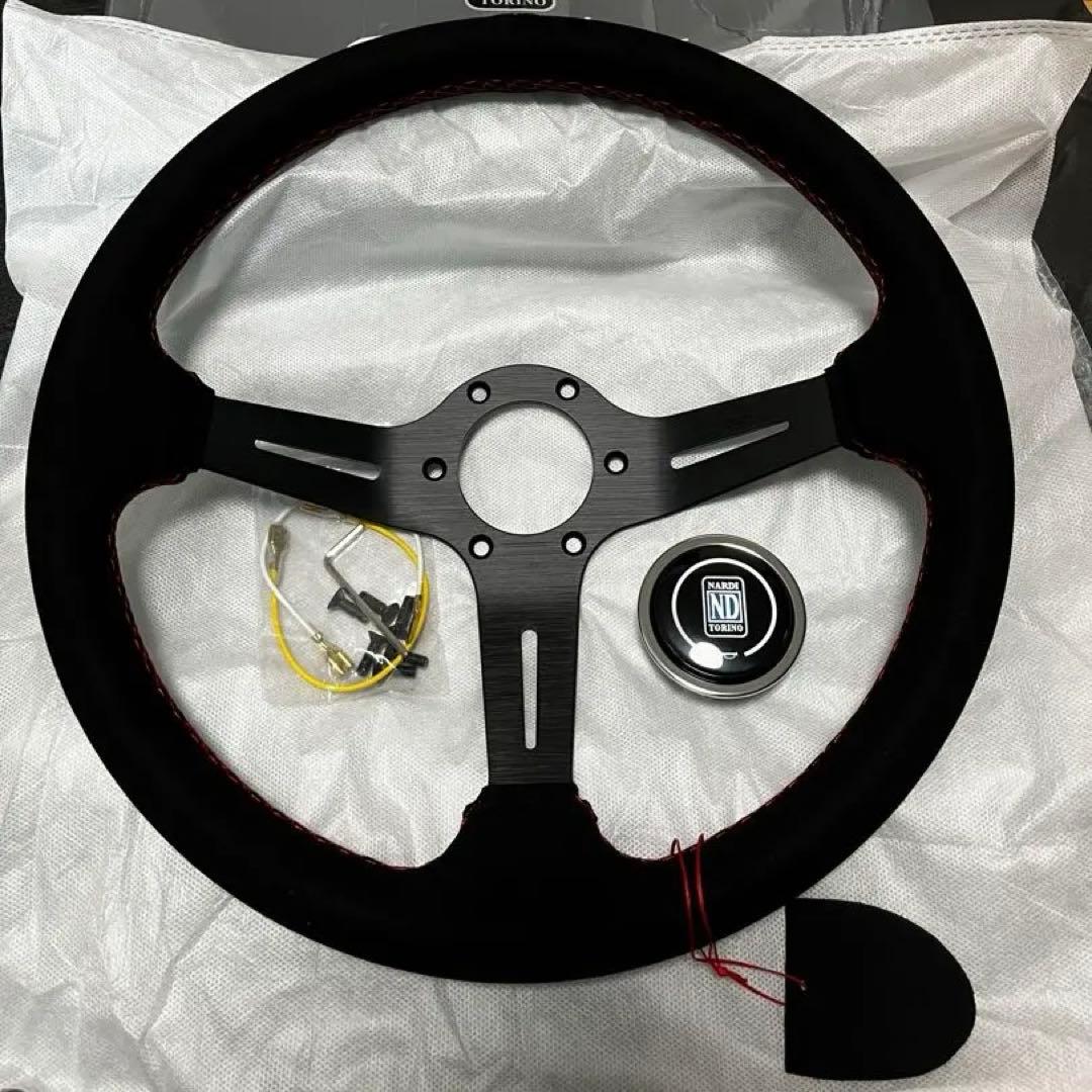 ディッシュアルミ製、スウェード、ナルディ、レッドステッチステアリング