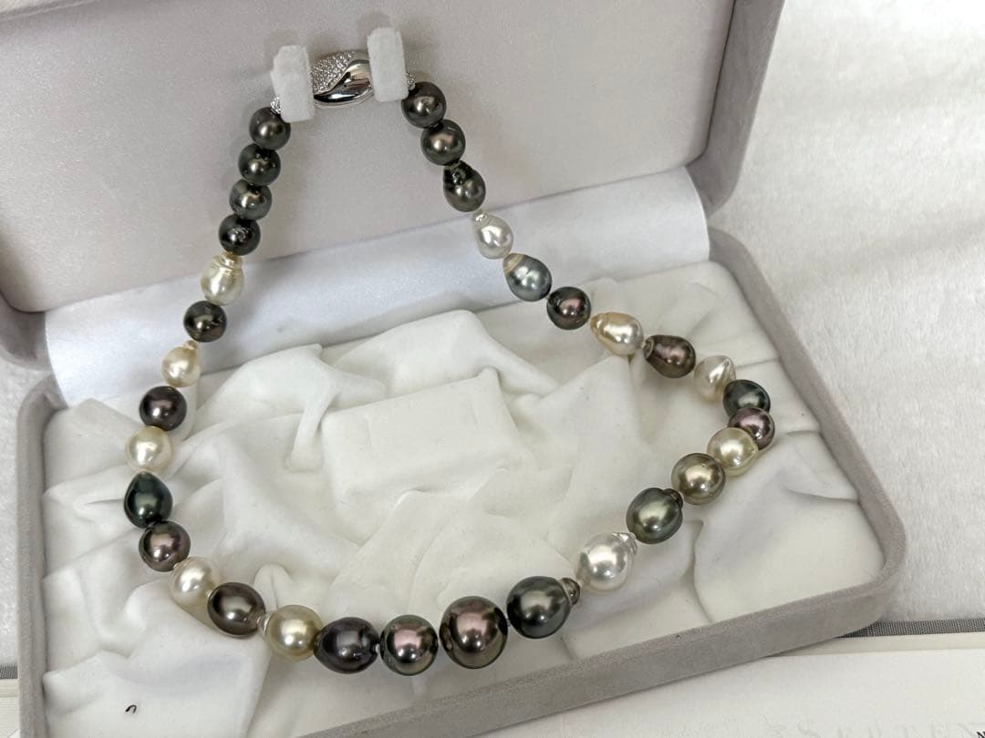 r*u様 美品南洋真珠白蝶黒蝶マルチパールネックレス強テリ美しい光沢感8.5-1
