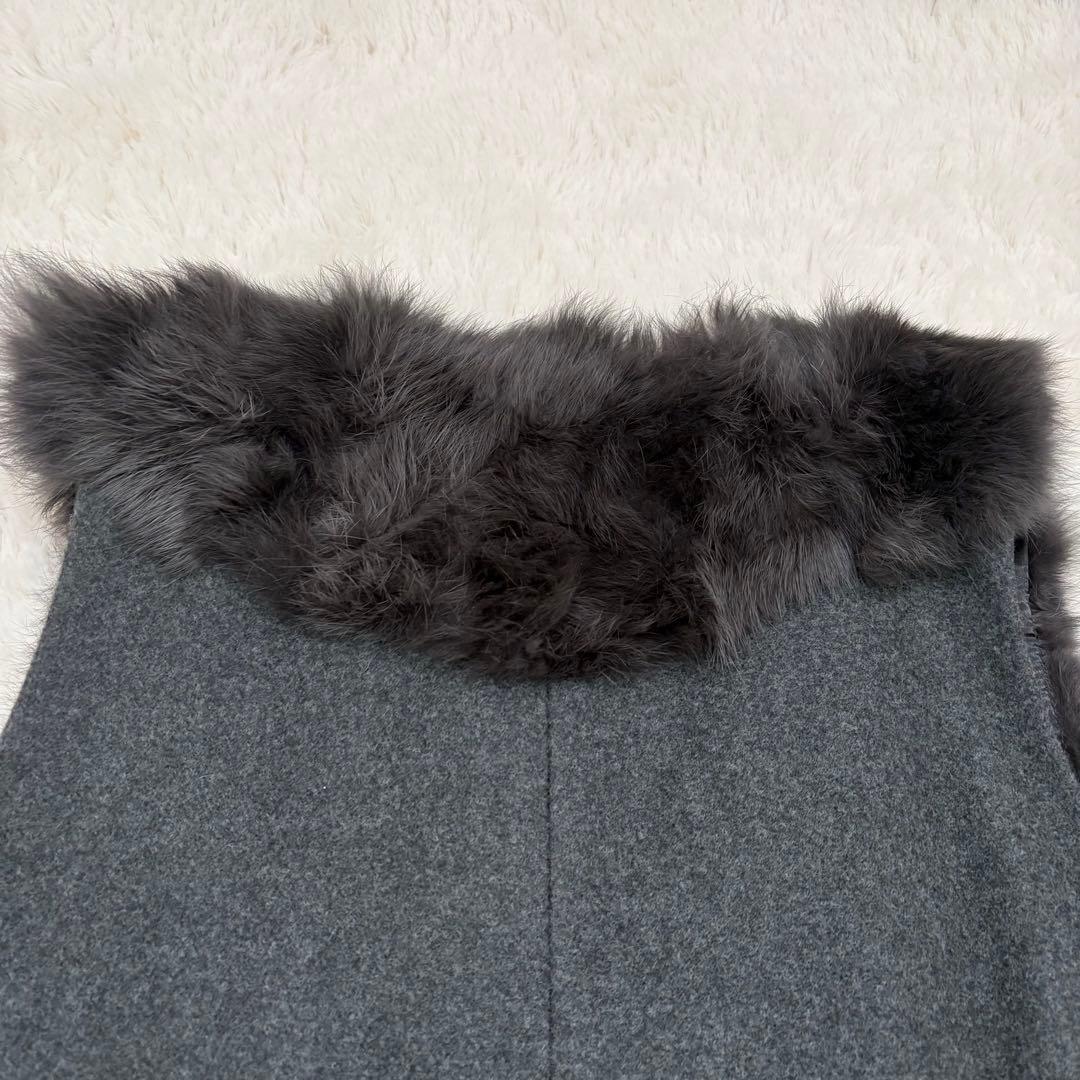 人気✨美品✨エイミーロウ　ファー＆メルトンミドル丈ベストジレ　ラビットファー