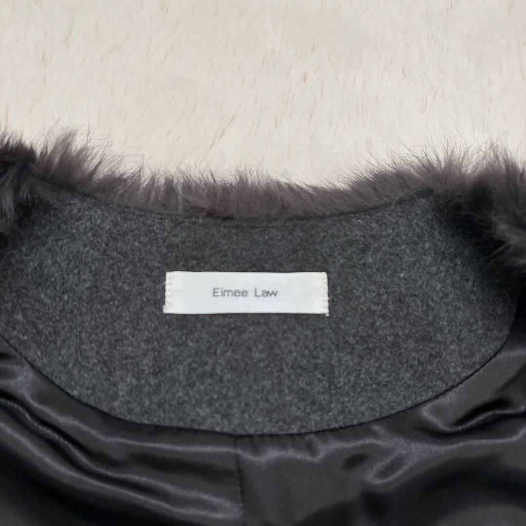 人気✨美品✨エイミーロウ　ファー＆メルトンミドル丈ベストジレ　ラビットファー