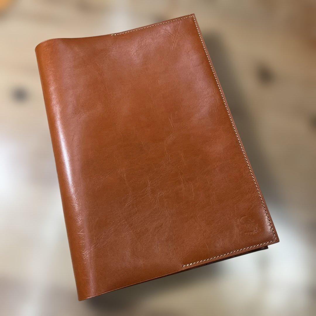 【ちよぴー様オーダー品】A4ノートカバー ダークグリーン オレンジキャメル