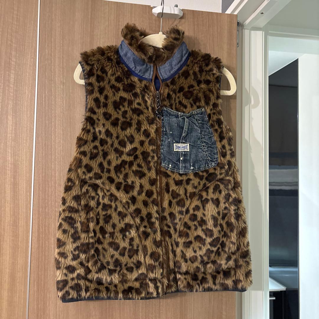 値下げDENIM DUNGAREE/デニムダンガリー　レオパードボアベスト01