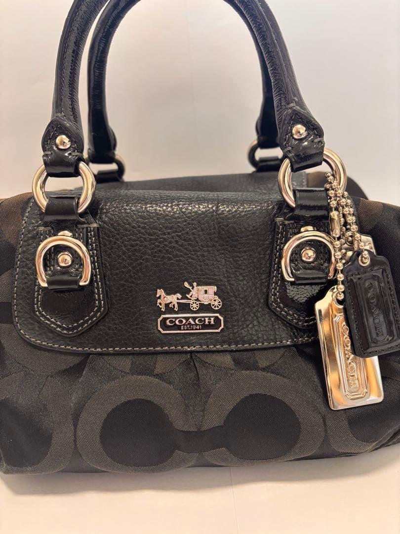 美品　COACH キャンバス×レザー ショルダーバッグ ハンドバッグブラック系