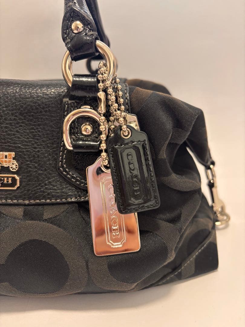 美品　COACH キャンバス×レザー ショルダーバッグ ハンドバッグブラック系