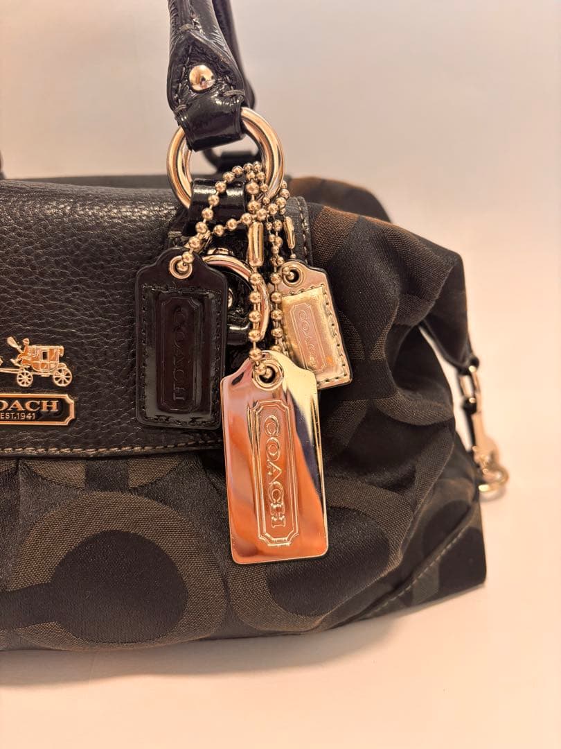 美品　COACH キャンバス×レザー ショルダーバッグ ハンドバッグブラック系