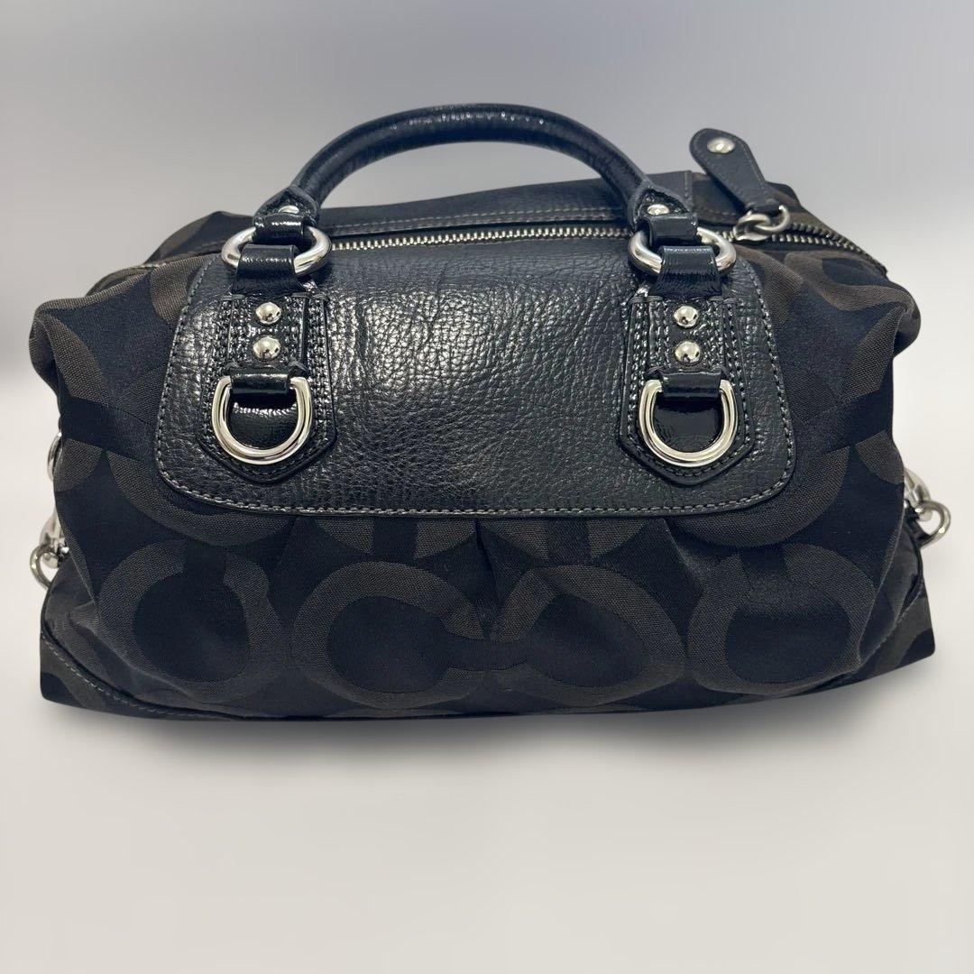 美品　COACH キャンバス×レザー ショルダーバッグ ハンドバッグブラック系