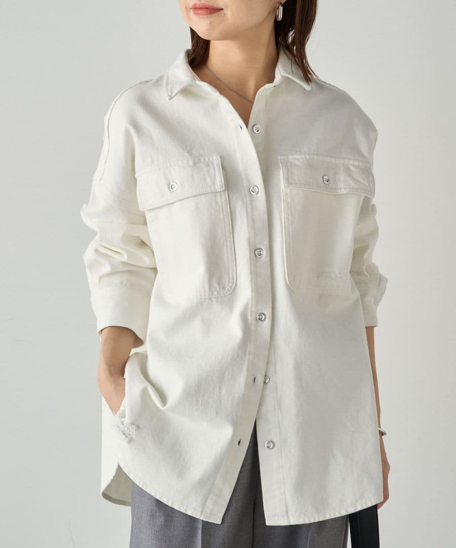 LOUNGEDRESS【Ｓサイズ登場！】ダメージデニムシャツ オフホワイト