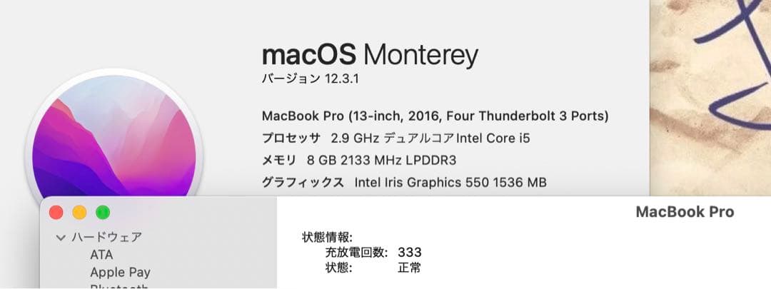 美品 MacBook Pro 2016 Touch Bar 13インチ USキー