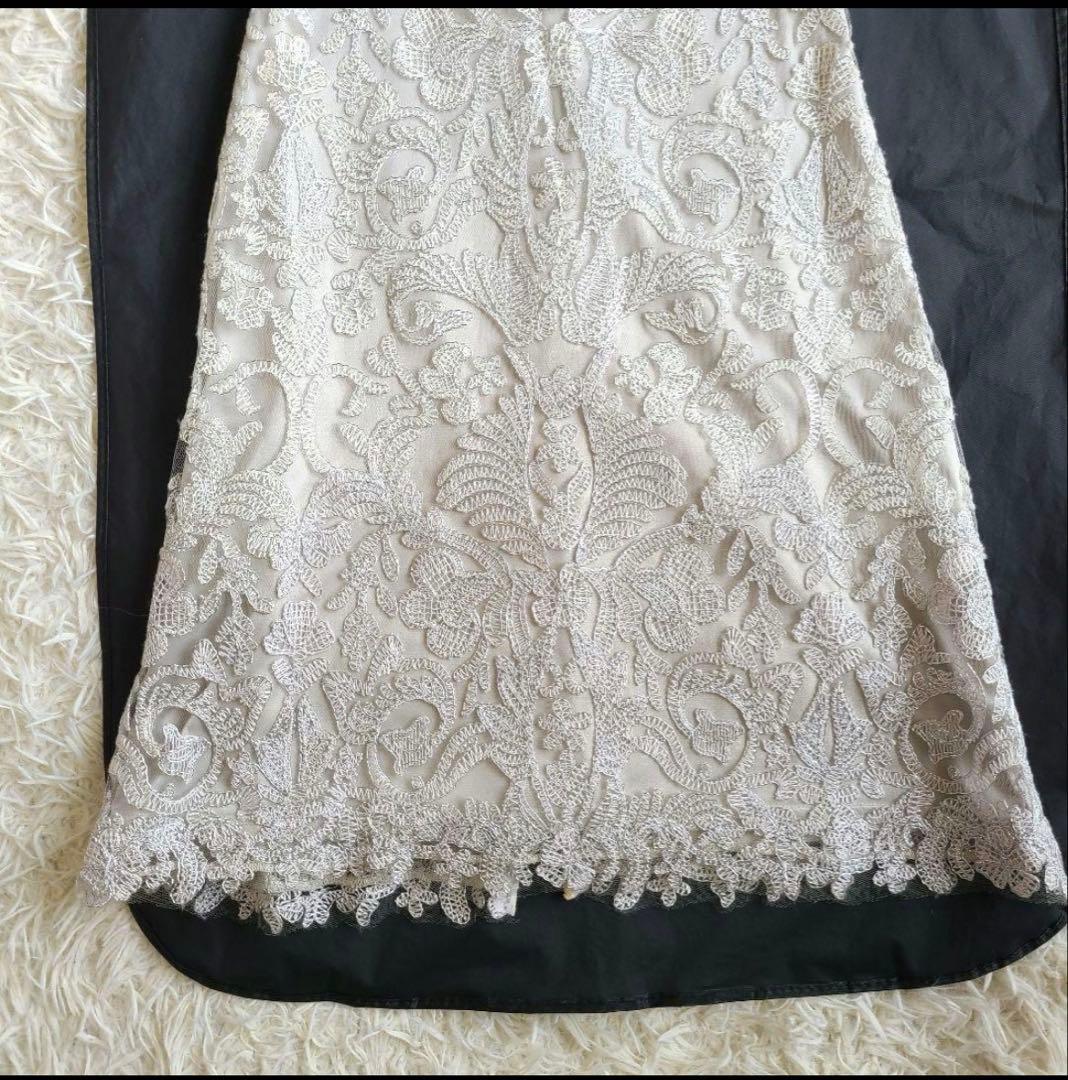 ほぼ未使用 タダシショージ ドレス 総柄 刺繍 レース チュール ストレッチ