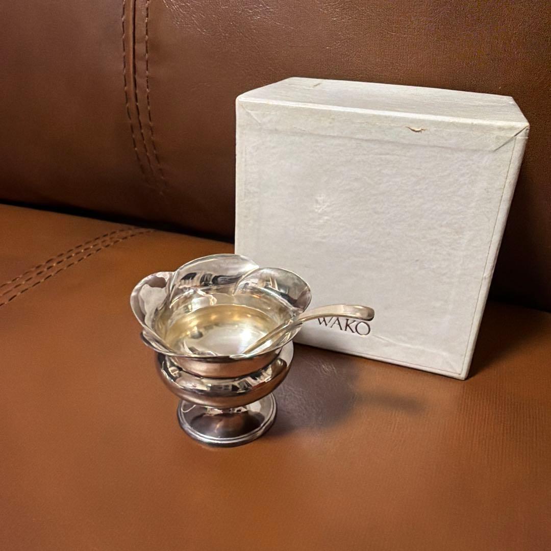 WAKO シルバー製フラワーカップとスプーンセット　薬味小皿