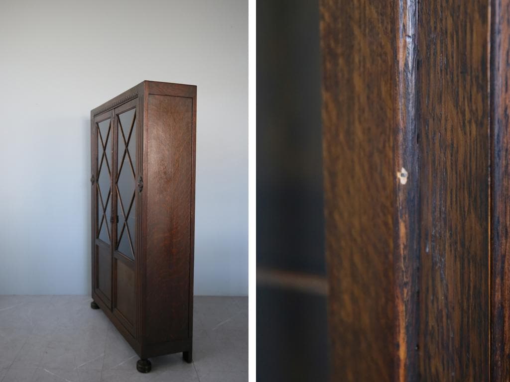 英国アンティーク木製ブックケースキャビネット/本棚/食器棚/飾り棚(92-155