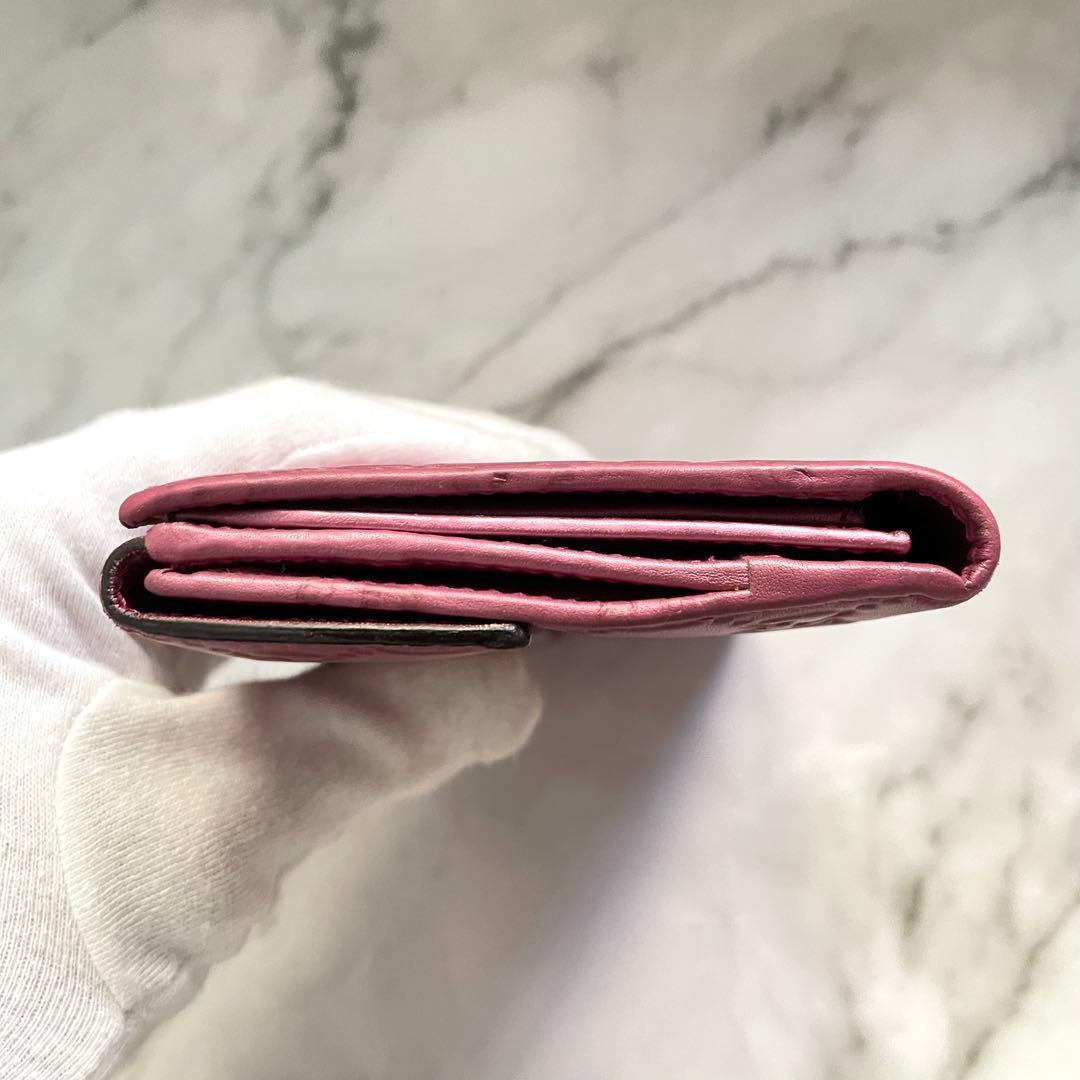 GUCCI グッチ　ラブリーハート シマレザー ピンク 長財布　美品0127-①