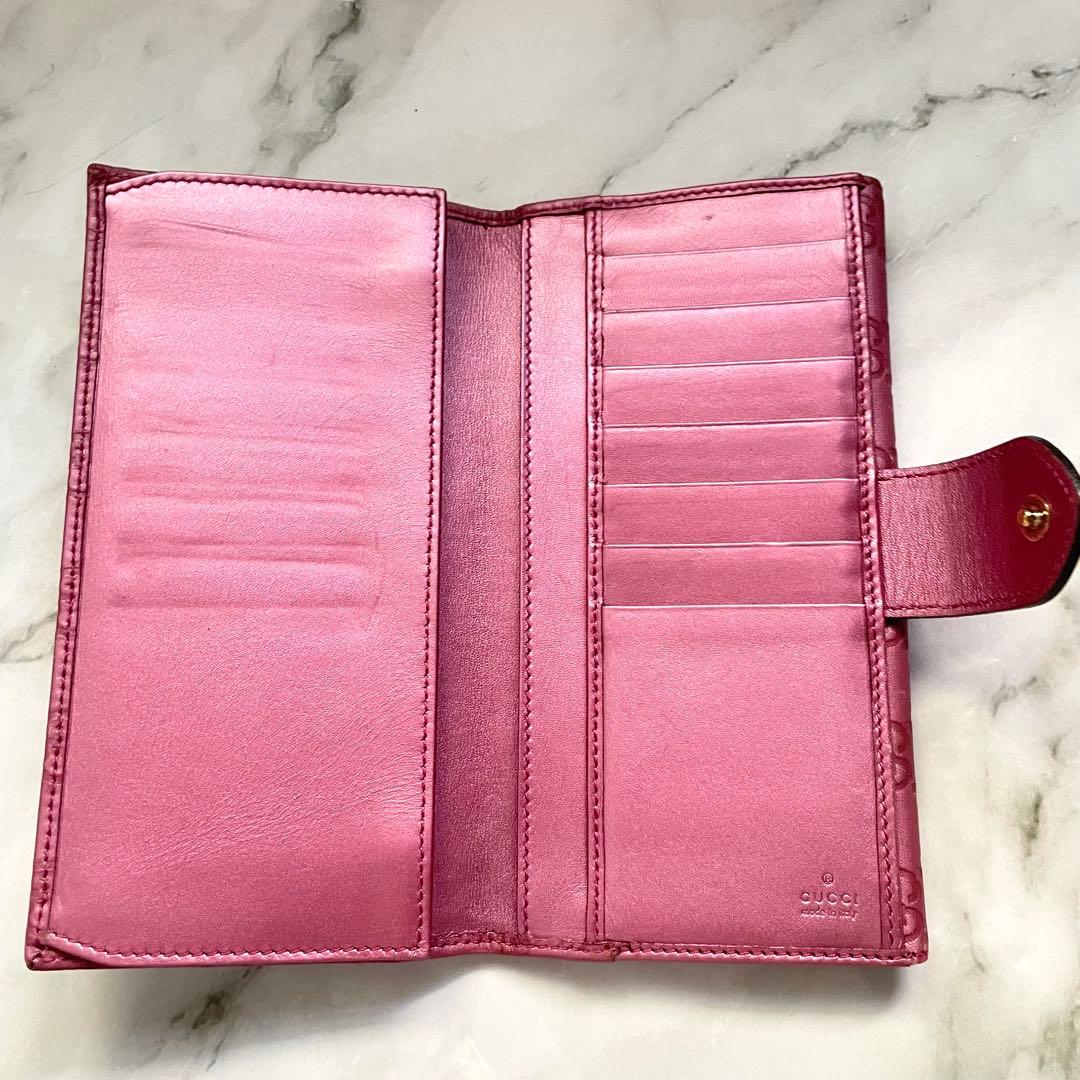 GUCCI グッチ　ラブリーハート シマレザー ピンク 長財布　美品0127-①