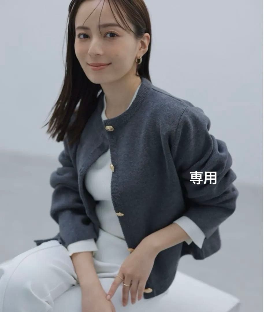 ☆　anuans オリジナルボタンノーカラーニットジャケット