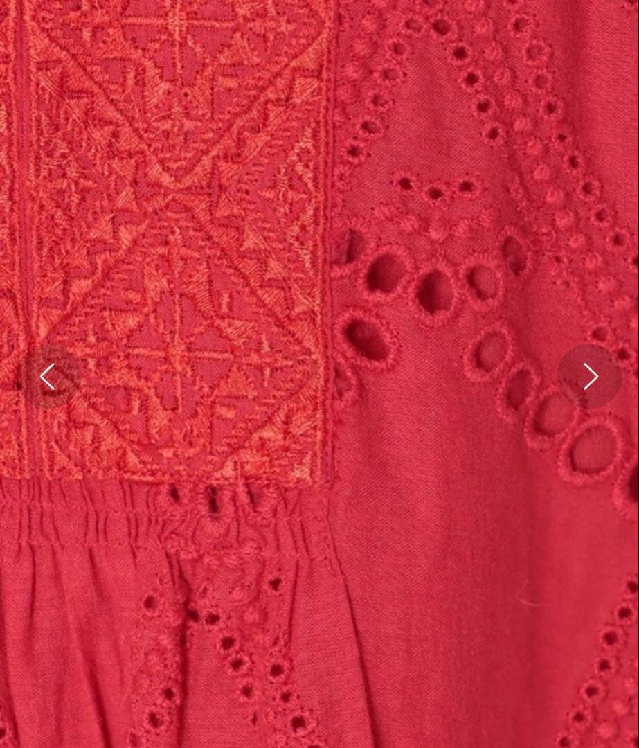 ヌキテパ コットン ボイル ドットヘムラ レース ワンピース マキシ丈 紅 近年