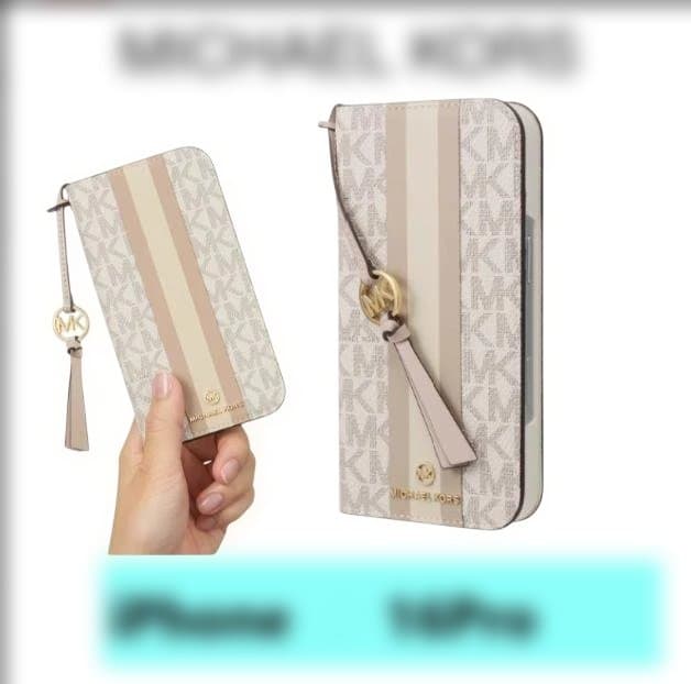 ✨マイケルコース手帳型ストライプiPhone16Proケース