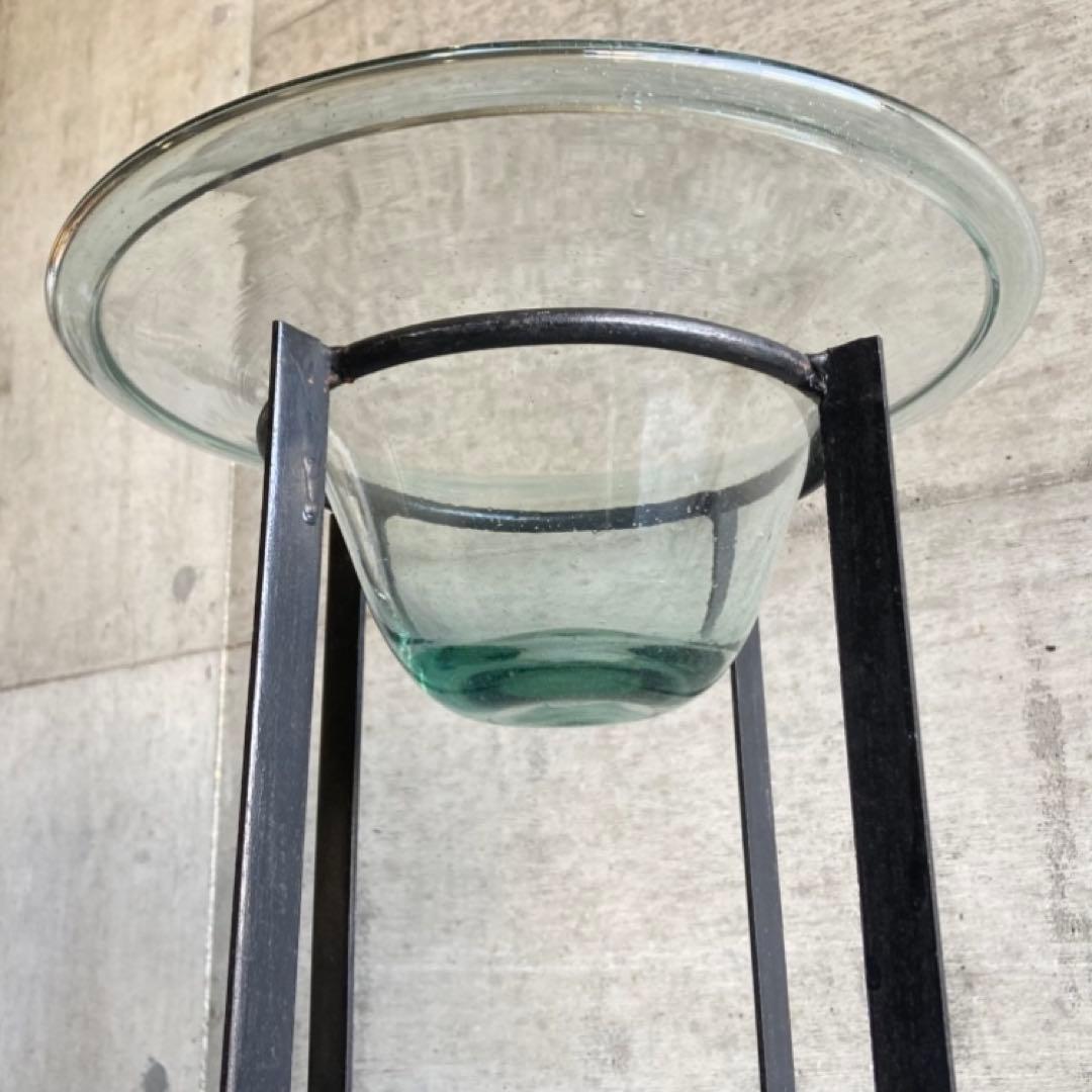 置物 オブジェ 花器 鉢 水盤 ガラス アイアン スタンド 台付 脚付き レトロ