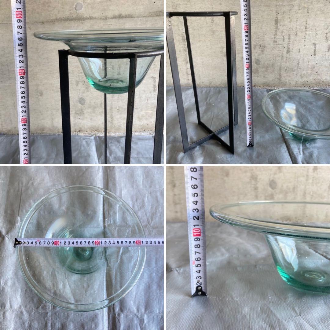 置物 オブジェ 花器 鉢 水盤 ガラス アイアン スタンド 台付 脚付き レトロ