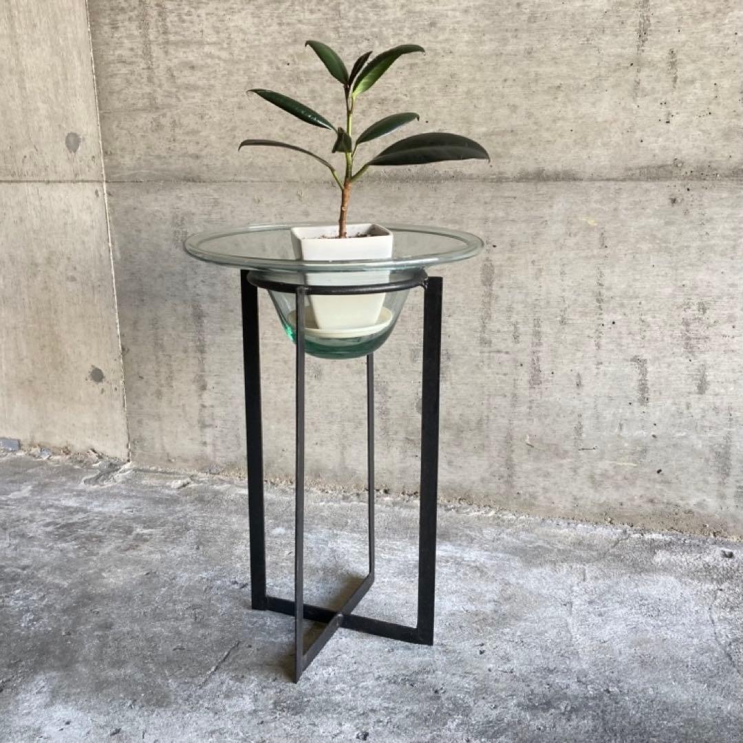 置物 オブジェ 花器 鉢 水盤 ガラス アイアン スタンド 台付 脚付き レトロ