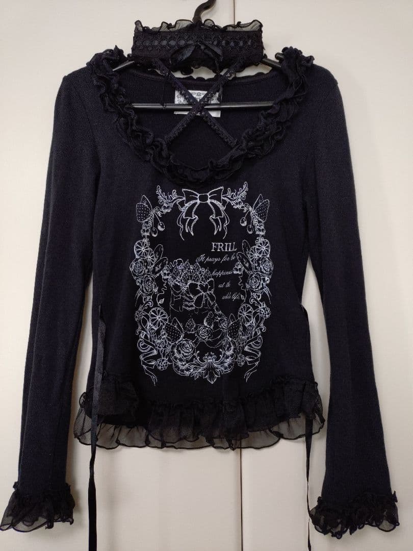 【美品】h.NAOTO 「FRILL」 フリルチョーカー付き長袖カットソー