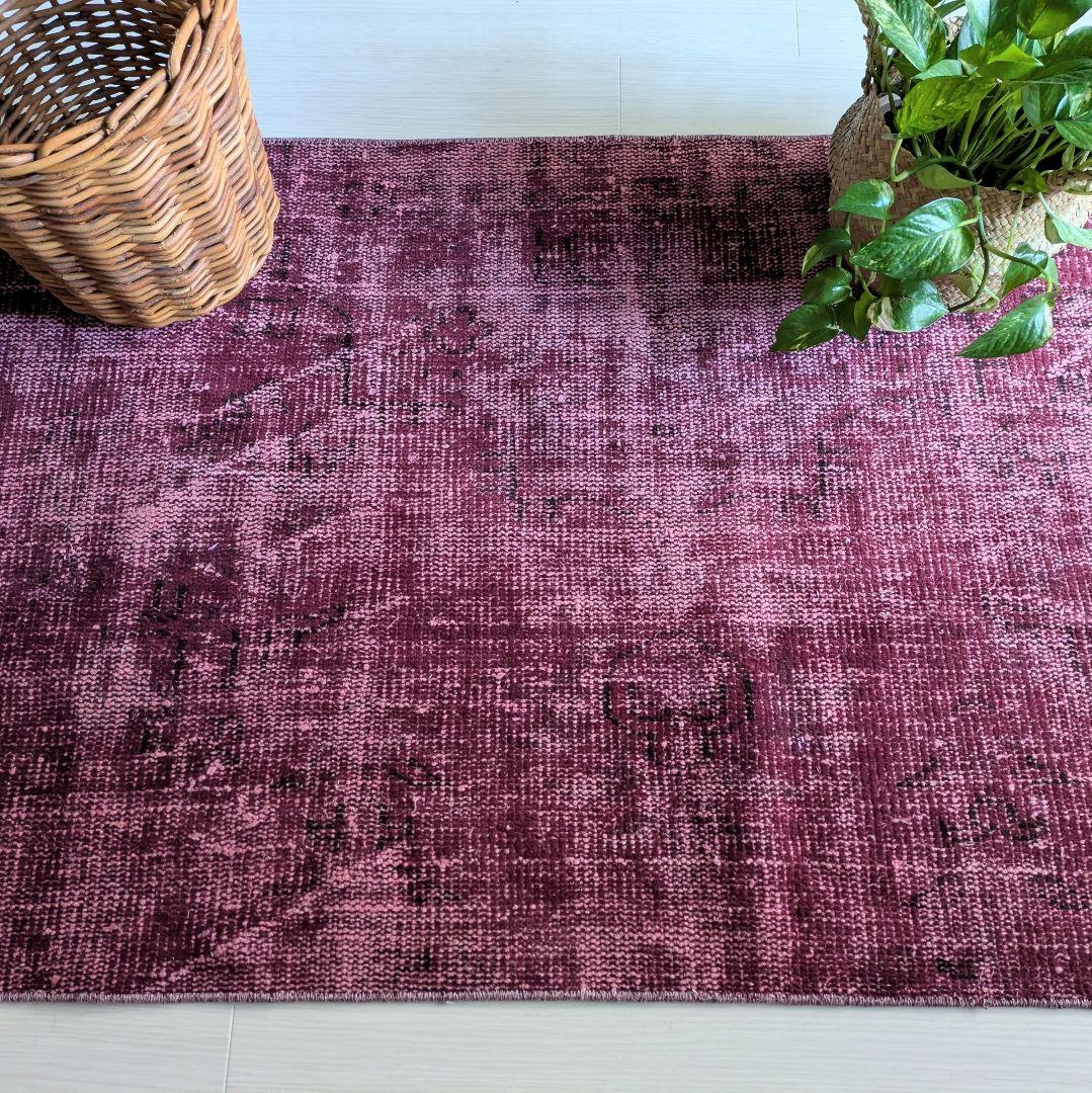 82×198 ボルドーレッドオーバーダイ　トルコヴィンテージラグ