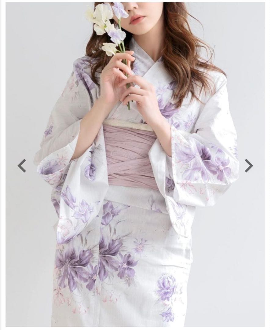 dita 浴衣 はんなり月下美人 浴衣＋兵児帯 下駄 セット ディータ 白地 紫