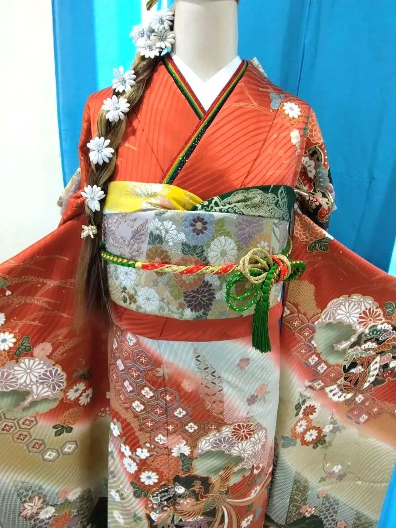 【新春】振袖フルセット、正絹振袖成人式、重ね衿帯揚げ帯締め、西陣唐織袋帯、襦袢