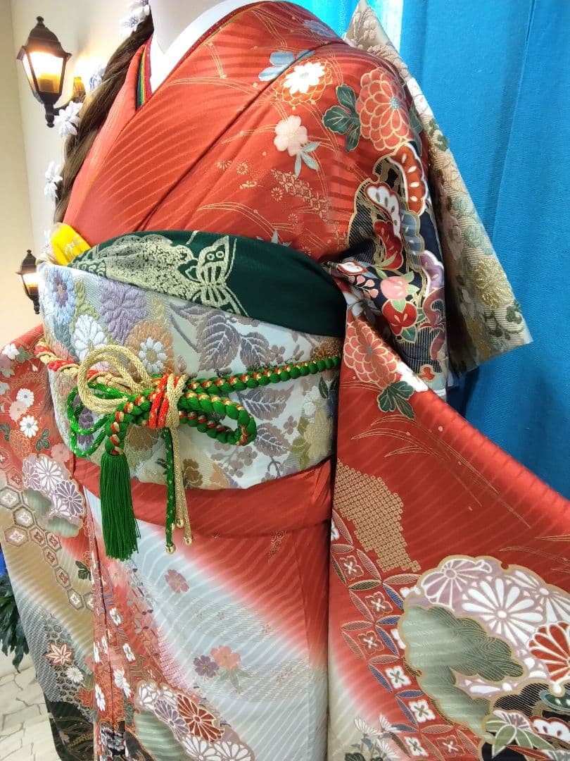 【新春】振袖フルセット、正絹振袖成人式、重ね衿帯揚げ帯締め、西陣唐織袋帯、襦袢