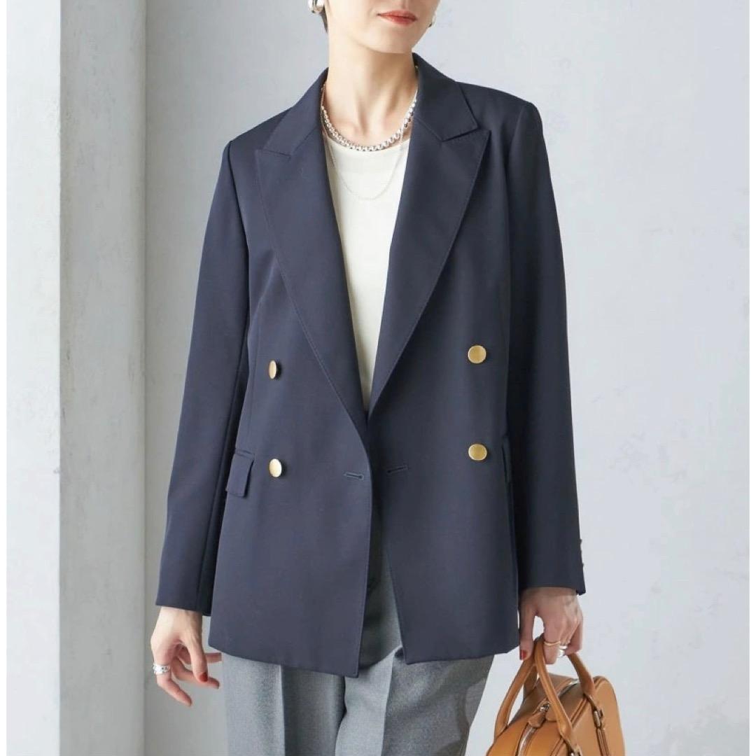 美品 SHIPS 25SS ウール ギャバ ダブル ブレザー 38 金ボタン