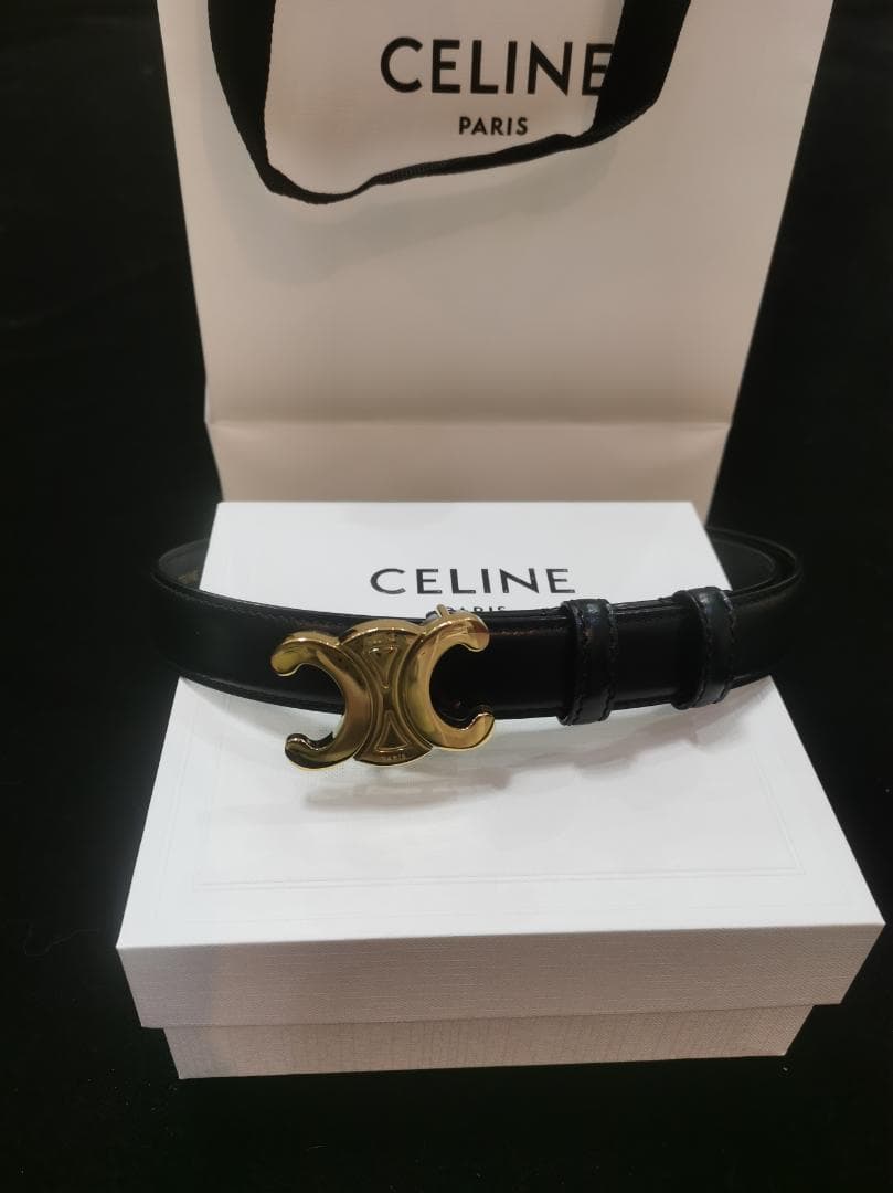CELINE トリオンフ ナローベルト ブラック ゴールド金具