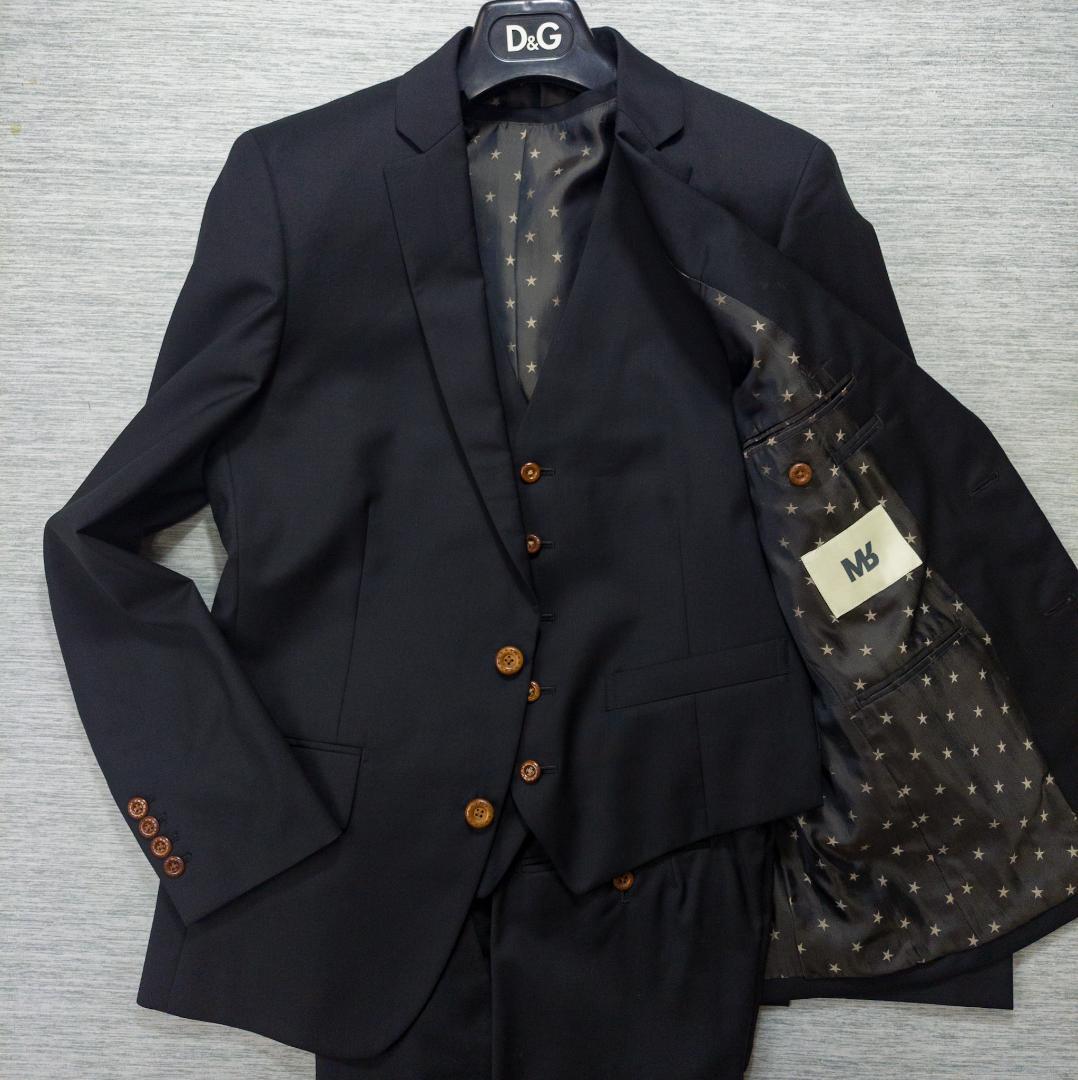 【極美品】MB スリーピーススーツ 黒 ブラック ウール100 日本製 裏地星柄