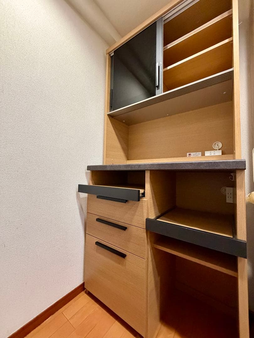 パモウナ食器棚 ガラス扉付き 3段w90