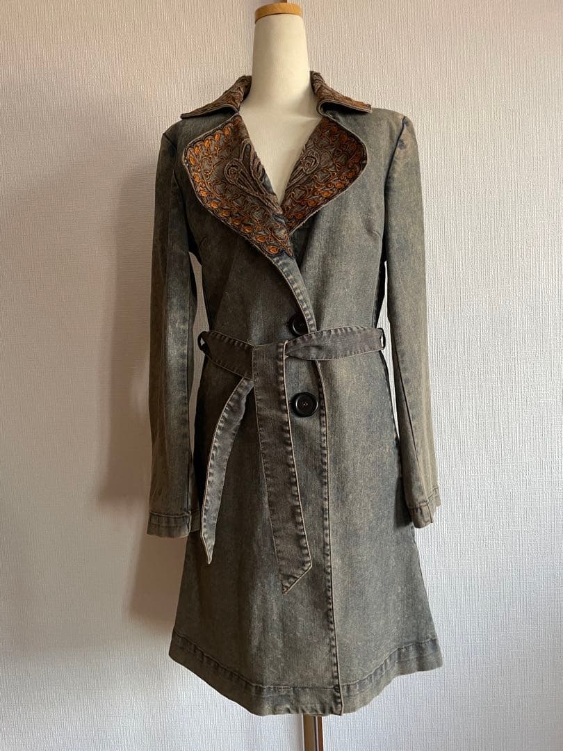 90s Christian Lacroix Jeans刺繍デニムロングコート