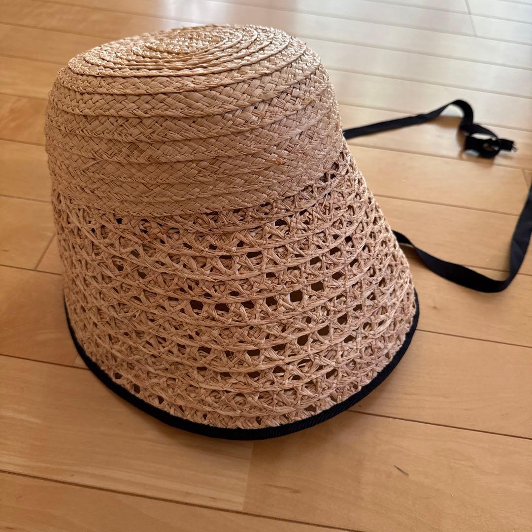 未使用　chisaki ストローハット ブラックリボン