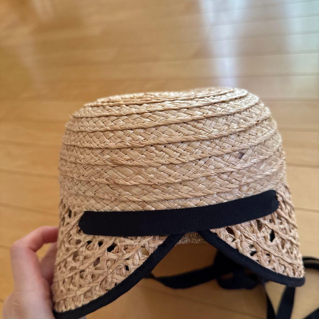 未使用　chisaki ストローハット ブラックリボン