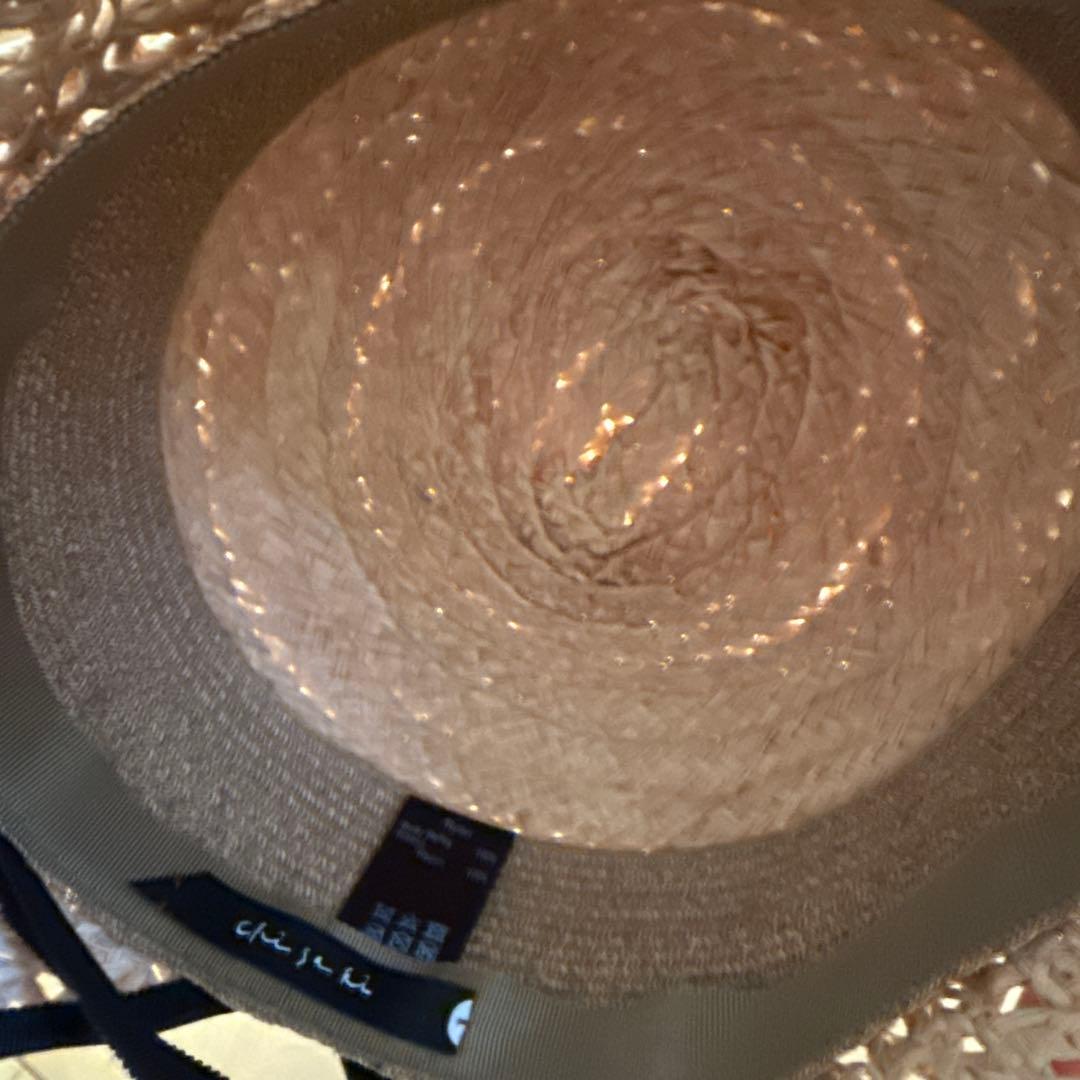 未使用　chisaki ストローハット ブラックリボン