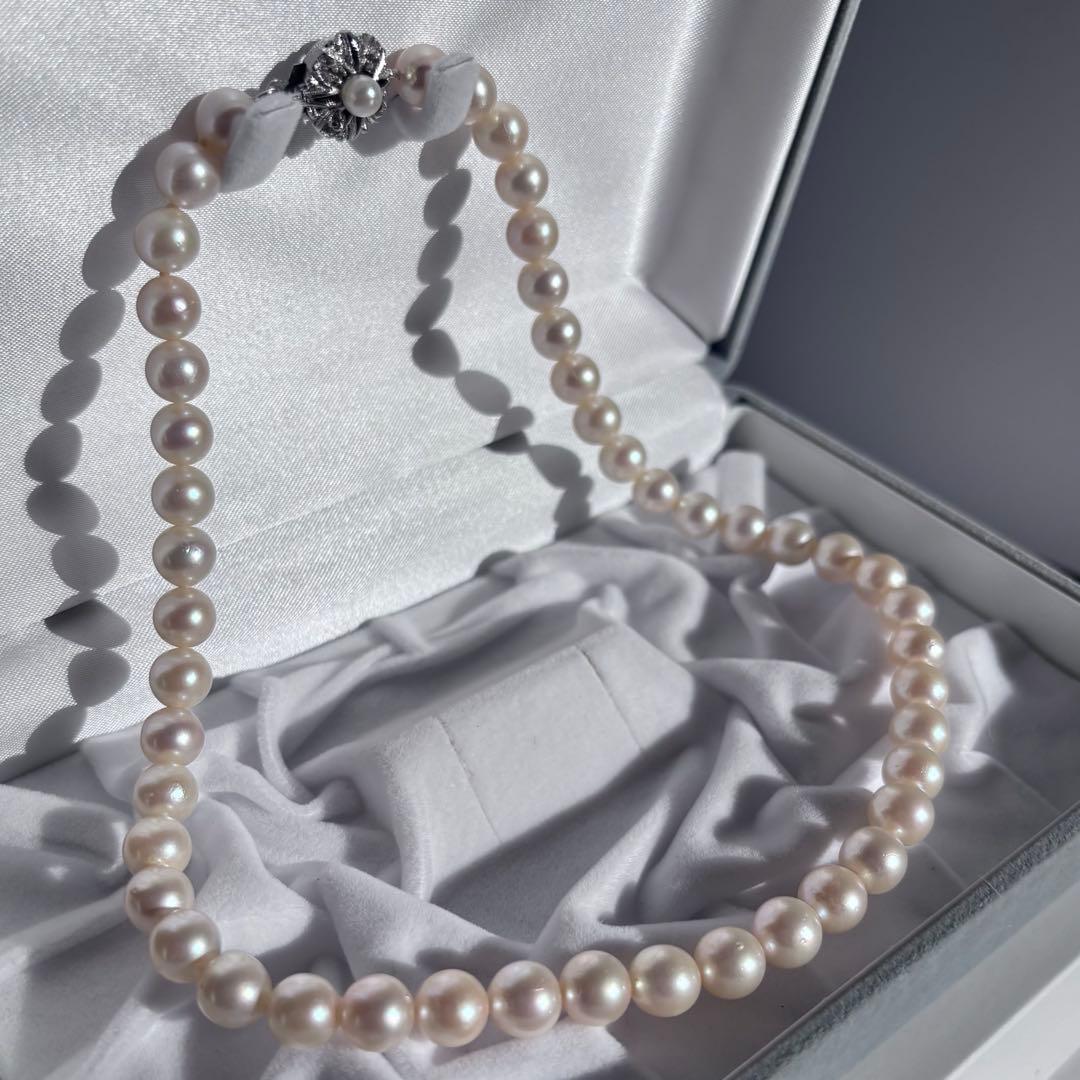 艶良✨干渉色◯ 大珠8.5mmあこや本真珠 パールネックレス　冠婚葬祭　SV刻印