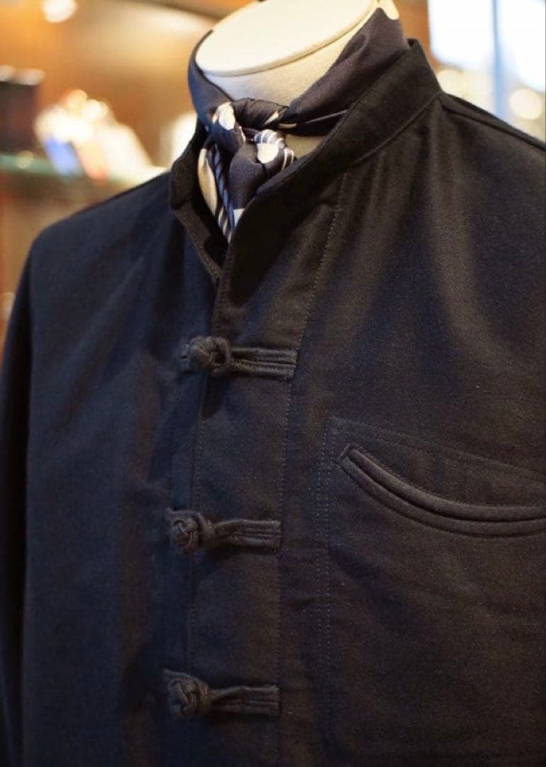 ■AUBERGE BEAMS別注 ウールコットン チャイナジャケット ブラック