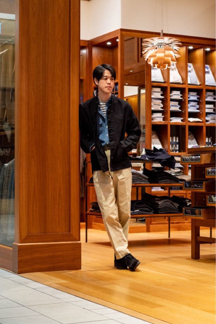 ■AUBERGE BEAMS別注 ウールコットン チャイナジャケット ブラック