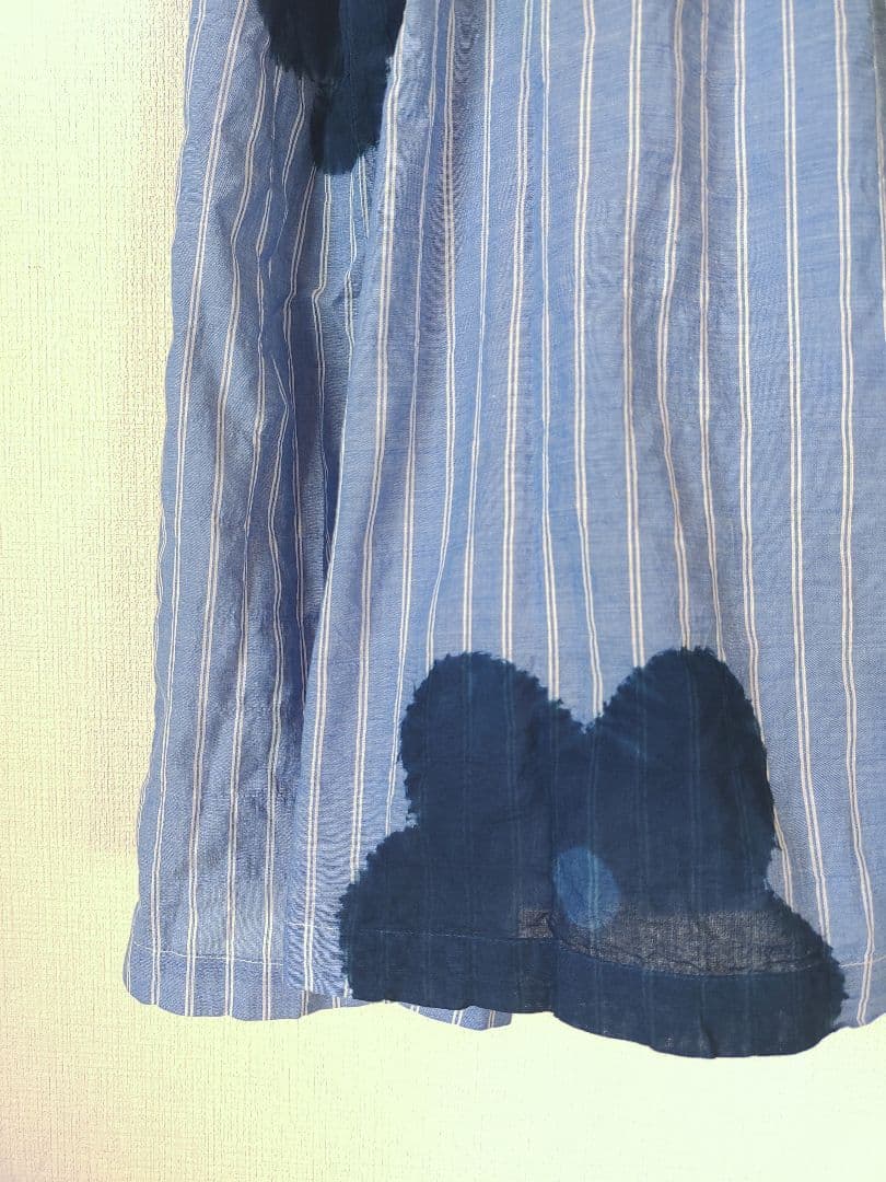新品　琉球藍染工房　ストライプ紺花シャツワンピース　ロング丈　ウエストリボン付き