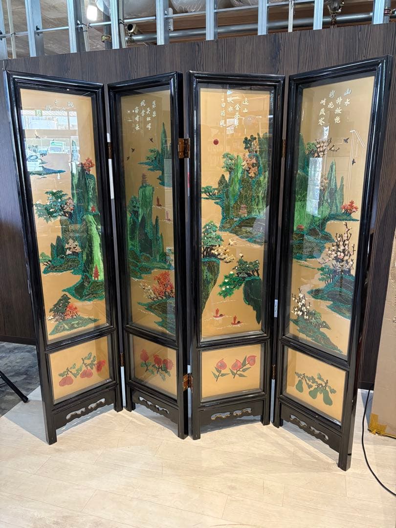 キ*キ様 中国 漆塗り パーテーション 屏風 仕切り つい立 折り畳み衝立 漆塗