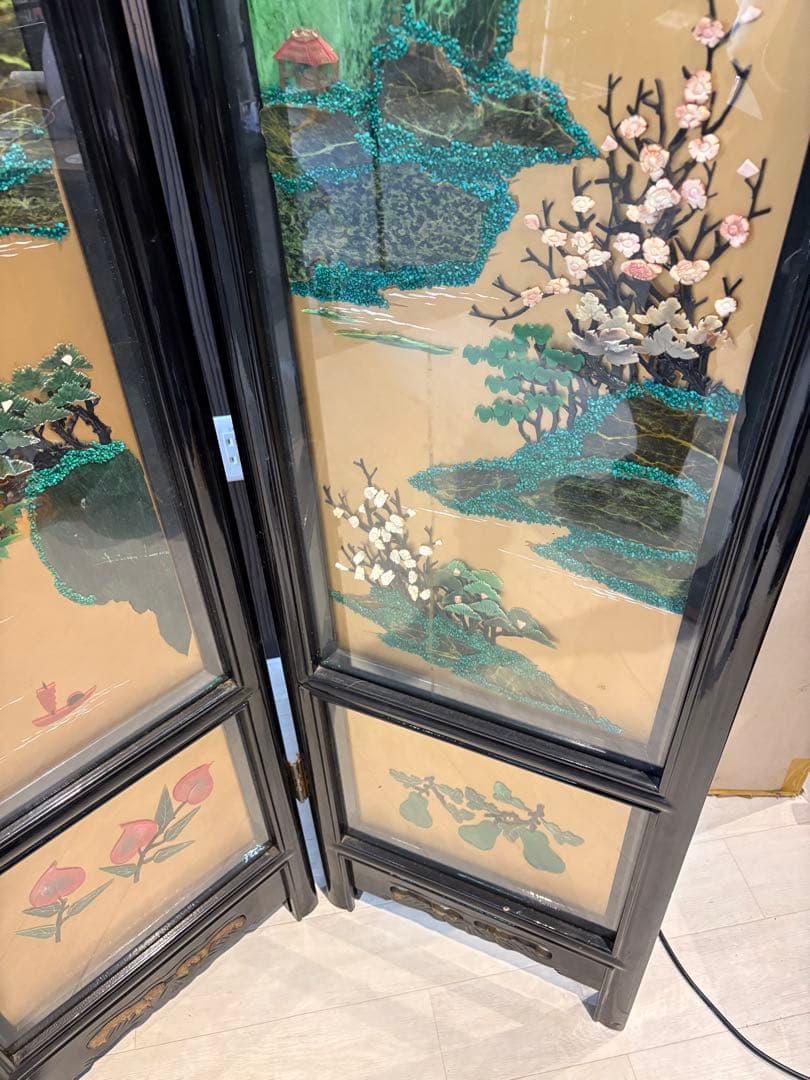 キ*キ様 中国 漆塗り パーテーション 屏風 仕切り つい立 折り畳み衝立 漆塗