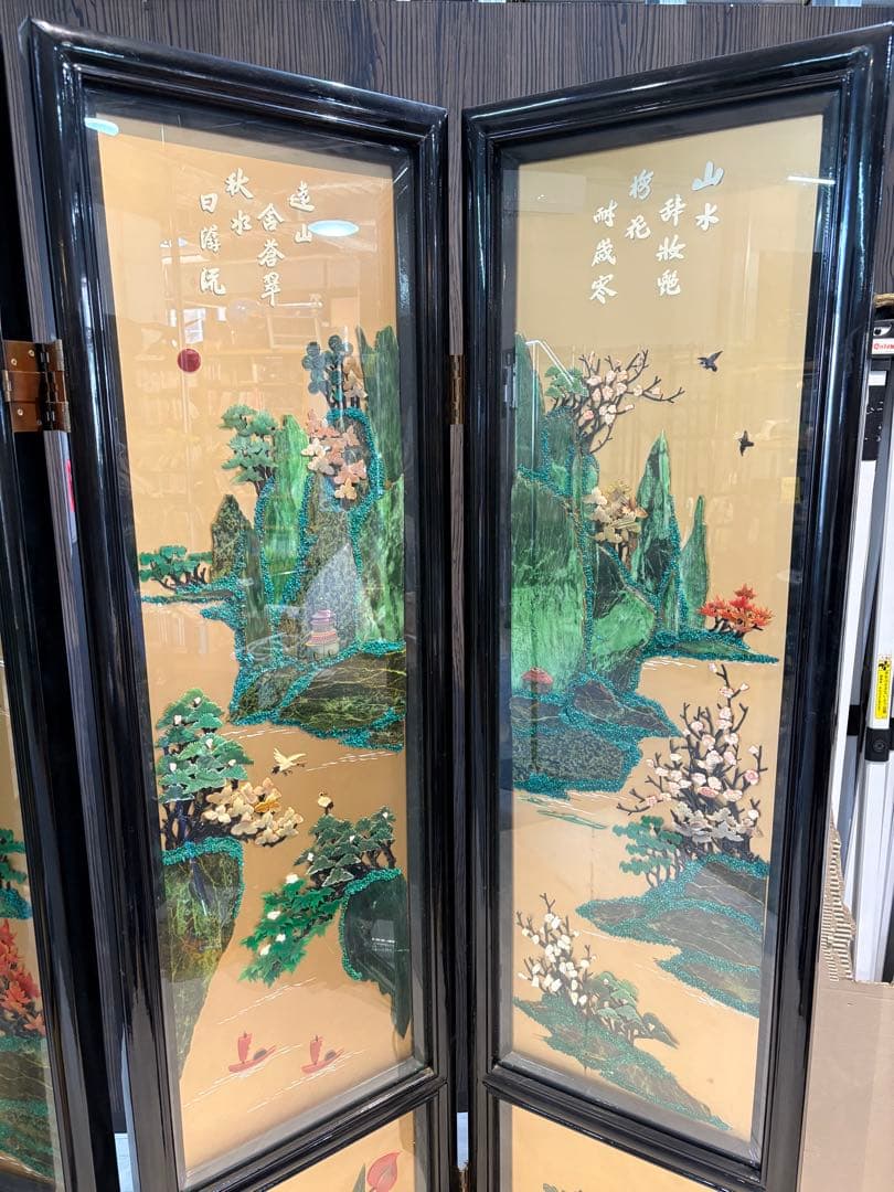 キ*キ様 中国 漆塗り パーテーション 屏風 仕切り つい立 折り畳み衝立 漆塗