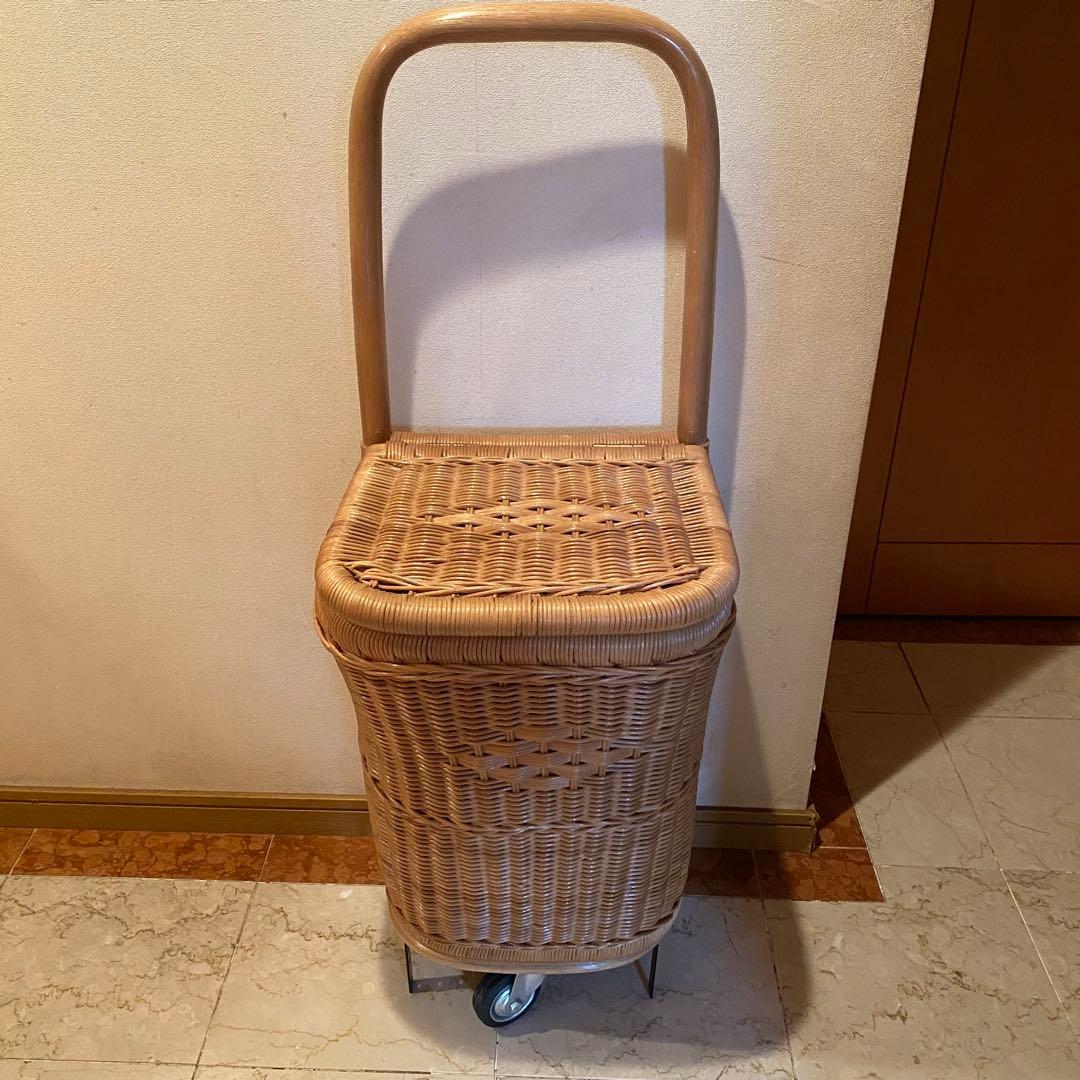 ラタン アンティーク風カート　かごキャリー(インドネシア産)