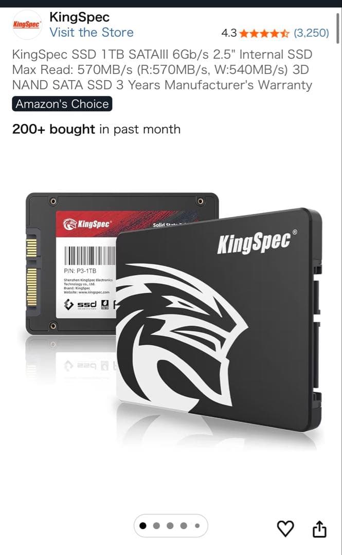 KingSpec P3 1TB SATAIII SSD 新品