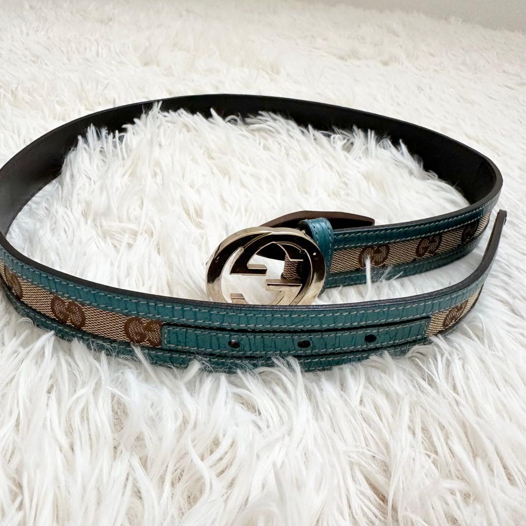 美品✨️GUCCI グッチ ベルト GG インターロッキング ターコイズブルー