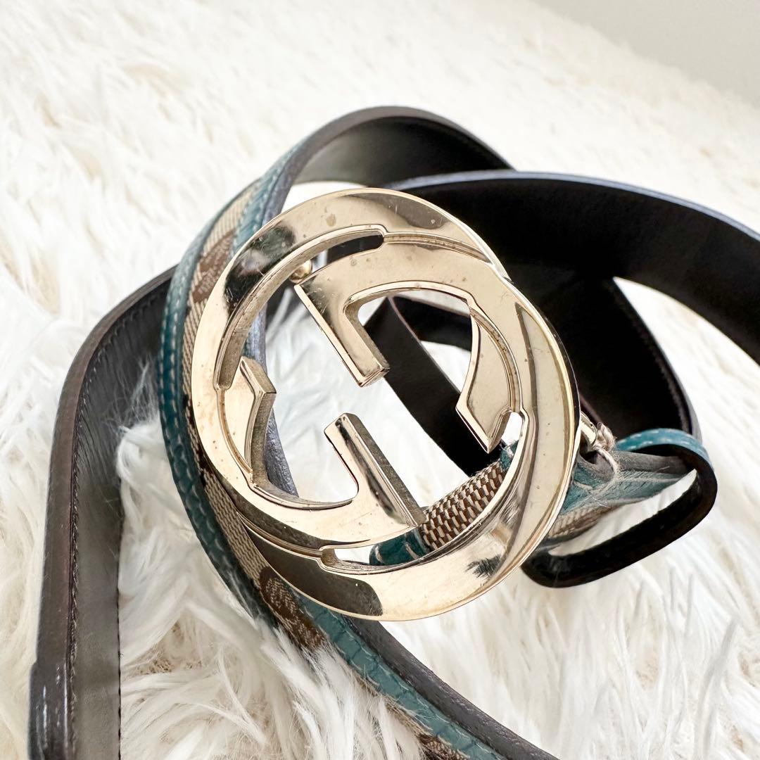 美品✨️GUCCI グッチ ベルト GG インターロッキング ターコイズブルー