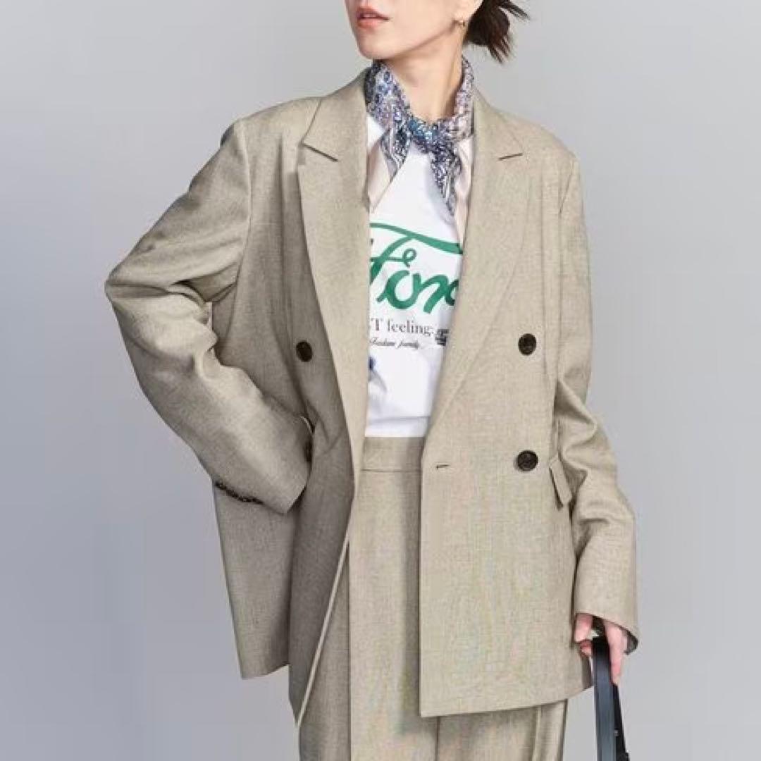 25SS BEAUTY&YOUTH リネンライク ダブルジャケット ベージュ S